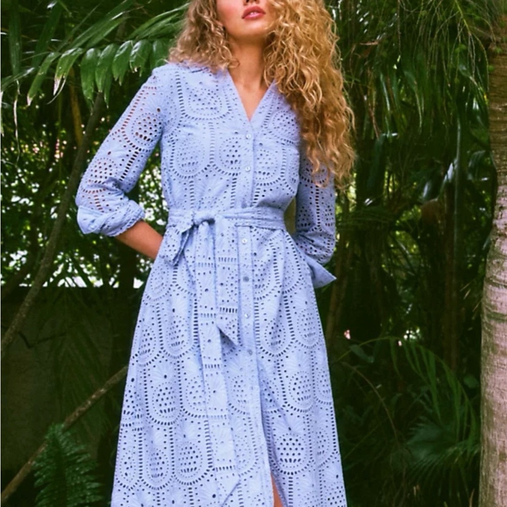 Lilly Pulitzer Light Blue Eyelet Long Sleeve Dress